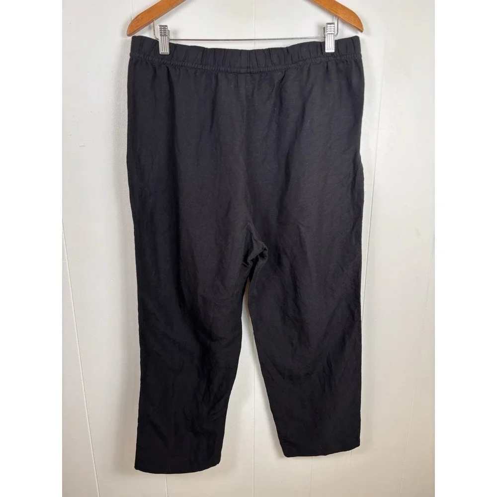 H&M Women's‎ Large Linen Blend Black Cropped High Rise Pants Pull On Drawstring - Picture 8 of 11